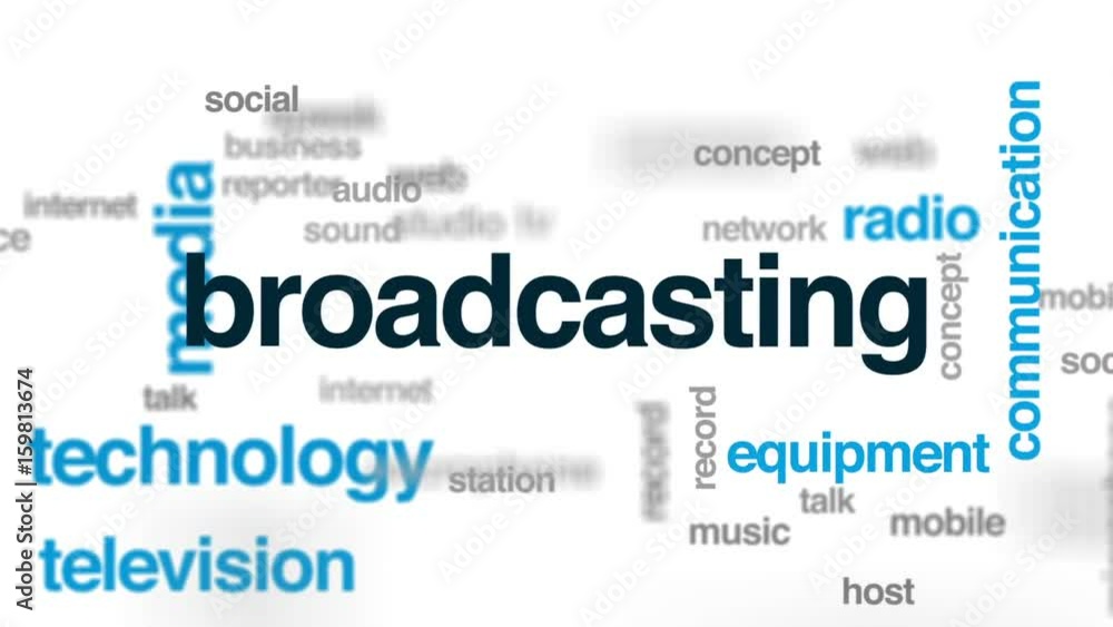 Poster broadcasting animated word cloud, text design animation.