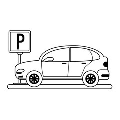 parked car sideview icon image vector illustration design  black line