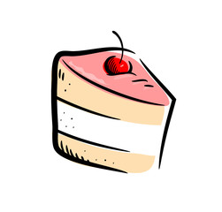 Cherry Cake, a vector illustration of a slice of cherry cake.