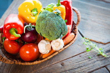 Fresh vegetables mix on table. Assortment of fresh vegetables