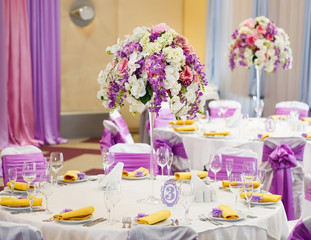 Table set for wedding or another catered event dinner.
