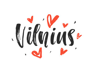 Fototapeta premium Vilnius. Modern city hand written brush lettering