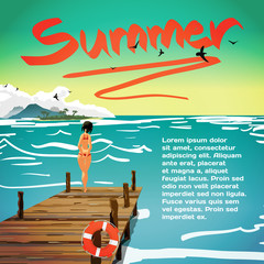 Summer vacation concept background with space for text. The girl