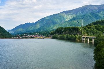 Dam lake and town in the distance