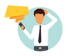 Man reading message on mobile.