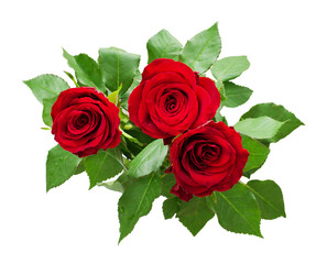 Three red rose flowers bouquet