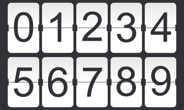 Digital flip numbers on dark background. Countdown digits. Vector illustration