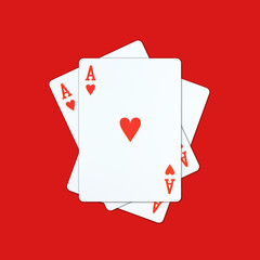 Ace playing cards on red background