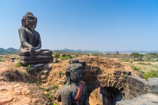 Old Buddha statue at Mrauk-U ancient city, Rakhine, Myanmar