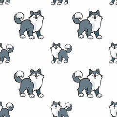 Children's seamless pattern in cartoon style with cute husky dogs. Vector background.