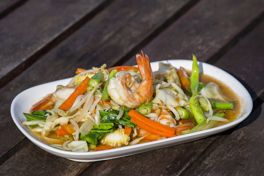 Thai food, seafood with vegetable spicy salad