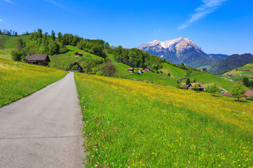 Fototapeta na wymiar View from Mt. Stanserhorn in Switzerland in spring