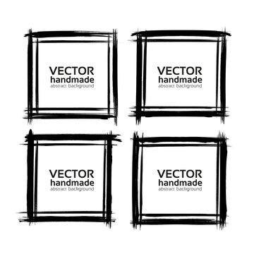 Four square frames of thin textured strokes made with a fine brush isolated on a white background