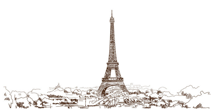 Hand drawn sketch of Eiffel Tower in vector illustration