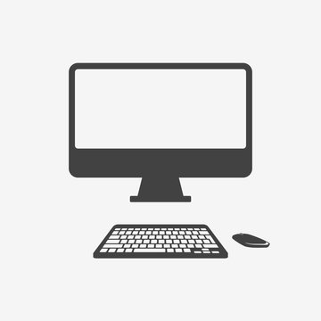 Desktop personal computer monochrome icon. Vector illustration.