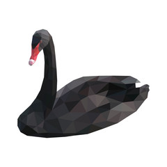 Isolated black swan composed of triangles on white background. Colored polygonal geometric hooper.