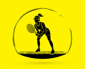 Tennis player action , Woman play tennis graphic vector.
