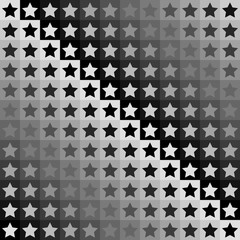 Seamless geometric monochrome pattern. Print or background with black, grey, gray and white stars on squares.