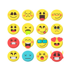 Cartoon emoji premium collection. Set of emoticons with different mood. Flat style vector icons isolated on white background. Creative trendy illustration.