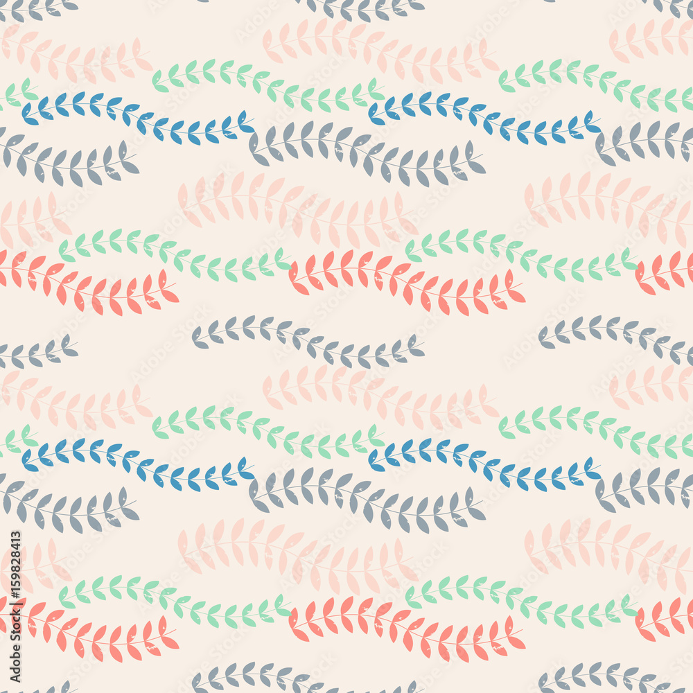 Aufkleber vector floral seamless pattern with stylized twigs and leaves in retro style.