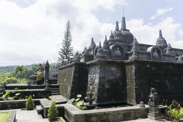 BALI, INDONESIA , CIRCA APRIL 2016. traditional temple Lempuyang on Agung mount background - Bali island symbol. Culture and architecture of Asian people, Indonesian and Balinese landscapes