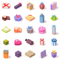 Large set of different gift boxes.