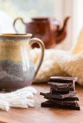 Hot chocolate on tray for breakfast in bed