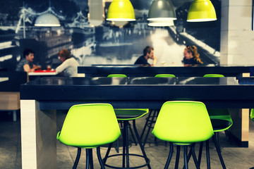 Interior of a modern cafe. Modern, fast food.