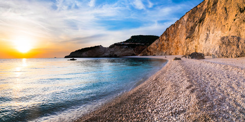 Sunset in the most beautiful beach of Greece - Porto Katsiki in Lefkada, Ionian islands