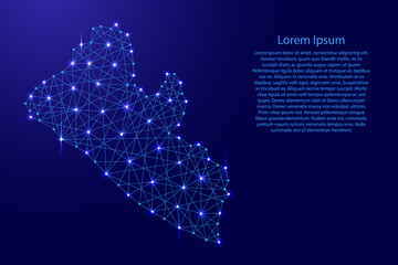 Map of Liberia from polygonal blue lines and glowing stars vector illustration