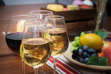 Wine glass on the table In the dining room