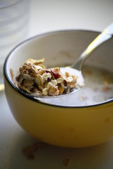 Mussli in a small yellow bowl