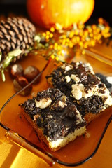 delicious poppy cake with autumn decoration