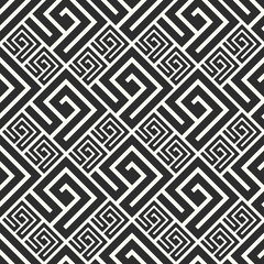 Seamless pattern in greek style. Black and white tilework. Geometric tiles with meander ornament. Monochrome Greece background.