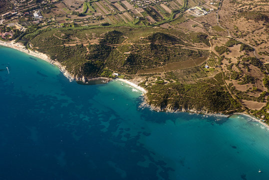 Aereal view of nature in Calamosca Hill in Cagliari, Sardegna, Italy