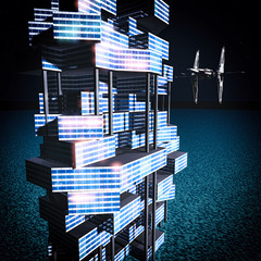 Futuristic building at night 3d rendering