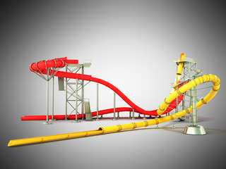 Water park water rides 3d render on gray background