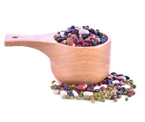 Mix  Bean seeds in wood  bowl