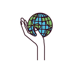 silhouette color sections side view hand holding in palm a earth globe world charity symbol vector illustration