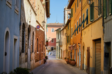 Naklejka premium Porch in small town in Italy in sunny day, Umbria