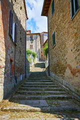 Porch in small town in Italy in sunny day, Umbria