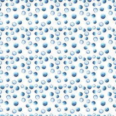 Seamless pattern with blue dots on white background. Hand drawn watercolor illustration.
