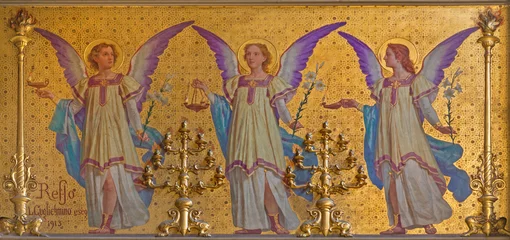 Poster TURIN, ITALY - MARCH 15, 2017: The fresco of angels in presbytery of church Chiesa di San Dalmazzo by Enrico Reffo and Luigi Guglielmino (1913). © Renáta Sedmáková