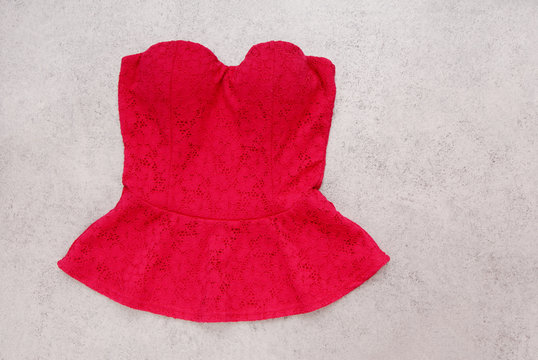 red evening top, lace elegant corset, female evening clothes, isolated korset