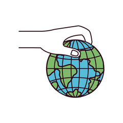 silhouette color sections side view of hand holding a earth globe world charity symbol to deposit vector illustration