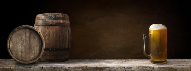 background of barrel and worn old table of wood