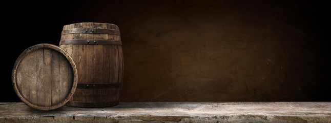 background of barrel and worn old table of wood