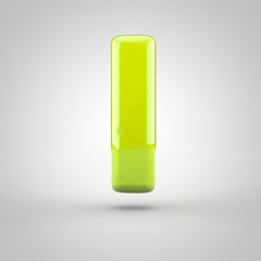 Glossy lime paint letter L lowercase isolated on white background