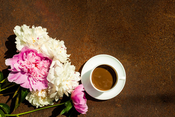 Peony petal and coffee