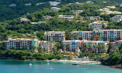 Vacation on the Caribbean Island of St Thomas U.S. Virgin Islands. View from cruise ship.